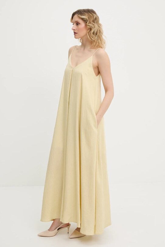 Ľanové šaty Answear.LAB s prímesou ľanu žltá 748.HAK
