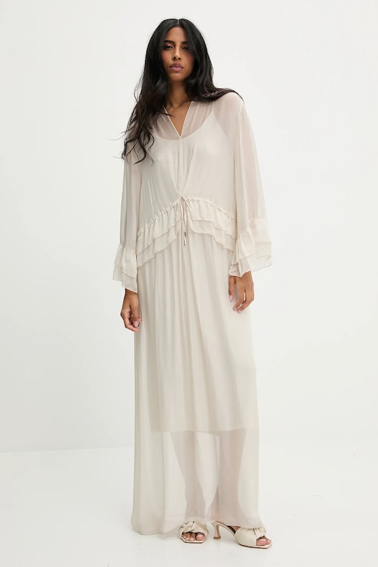 Answear Lab rochie din mătase maxi bej D11063.ios