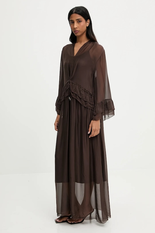 Answear.LAB sukienka z jedwabiem casual brązowy D11063.ios