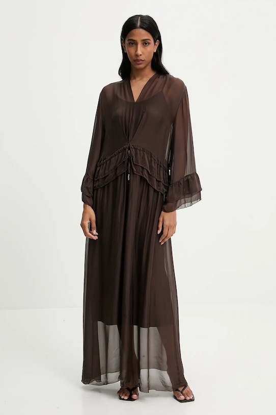 Odzież Answear.LAB sukienka z jedwabiem D11063.ios brązowy