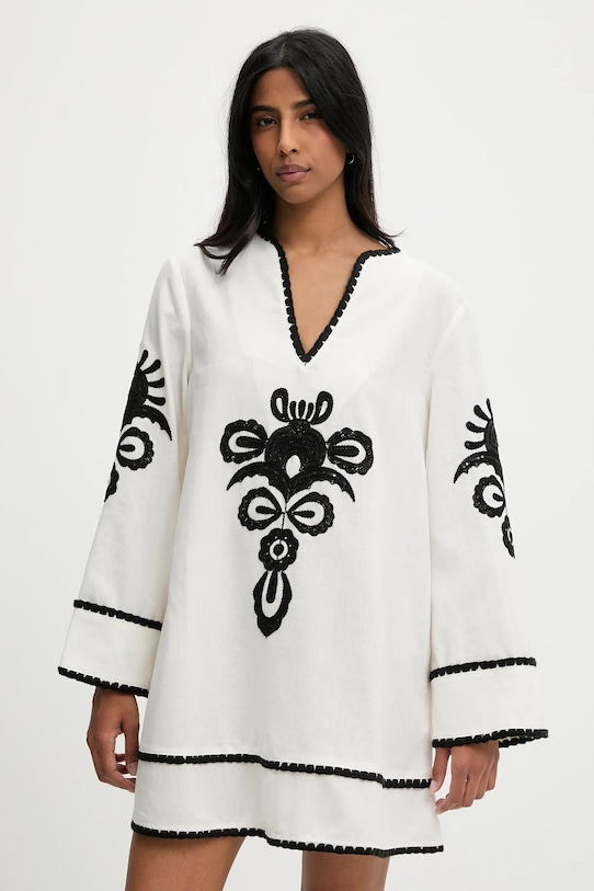 Ľanové šaty Answear.LAB nášivka biela 3128.iak