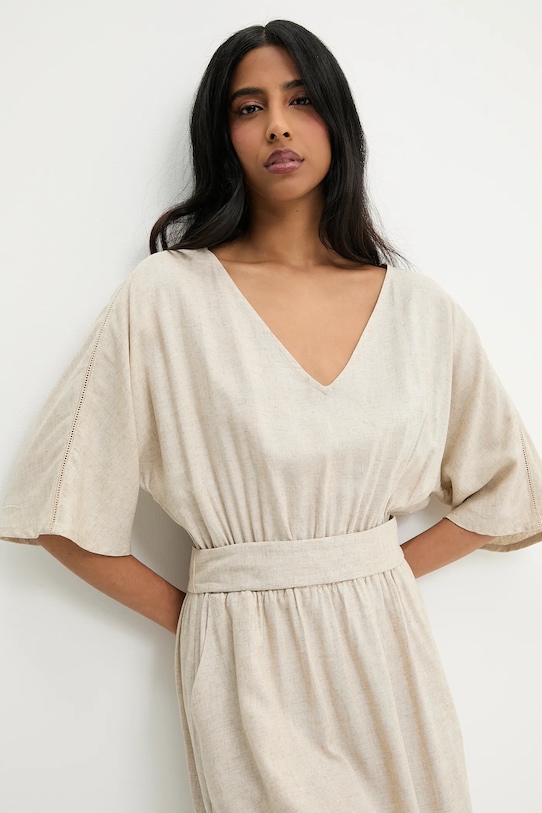 Answear Lab rochie din amestec de in bej PK2988.iIak