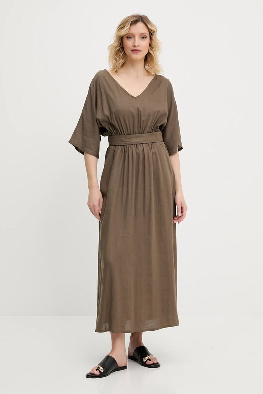 Šaty s prímesou ľanu Answear.LAB PK2988.iIak zelená WW25