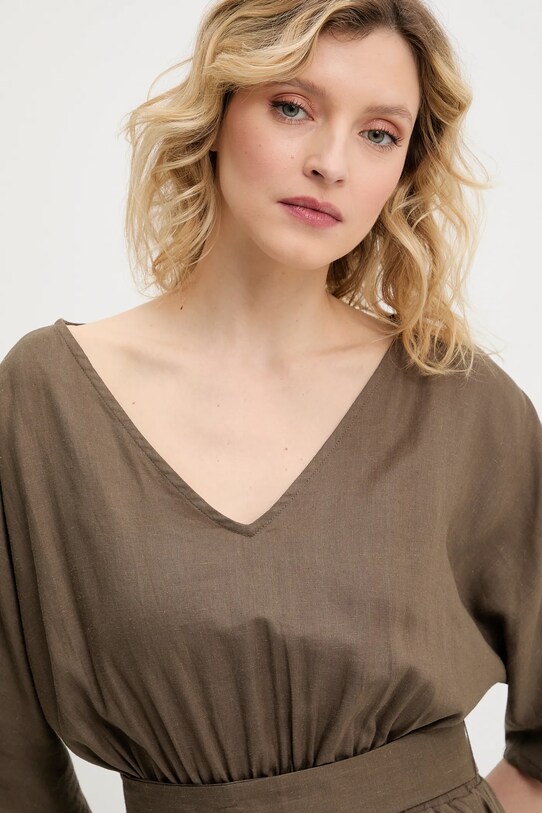 Šaty s prímesou ľanu Answear.LAB zelená PK2988.iIak