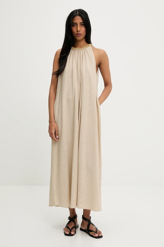 Answear Lab sukienka z lnem casual beżowy PK2983.iak