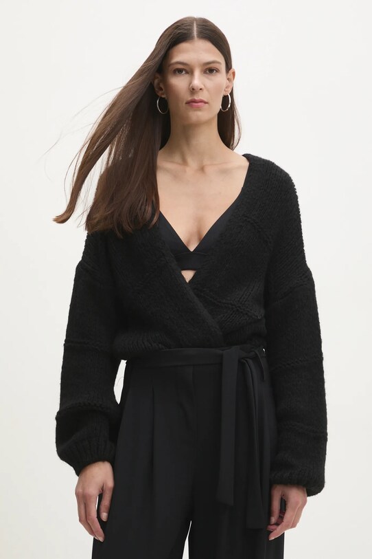 Answear Lab cardigan de lana uni negru 92707.ios