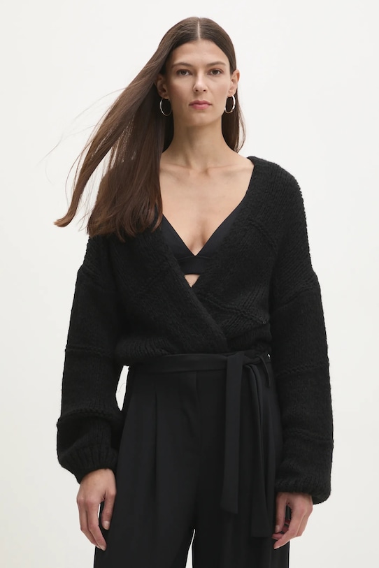 Answear Lab cardigan de lana uni negru 92707.ios