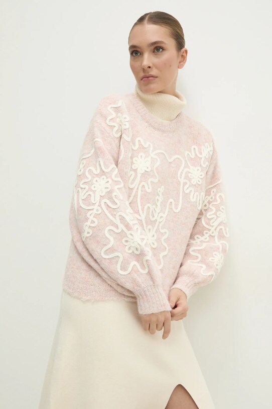 Answear.LAB sweter z wełną z domieszką wełny różowy SM2810.hos