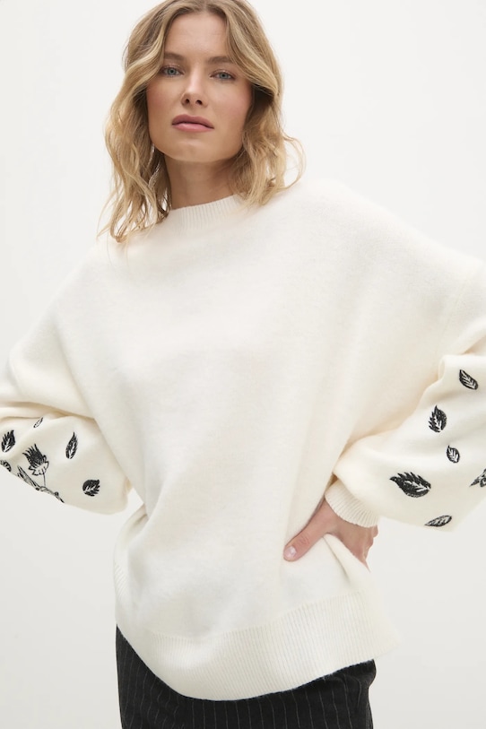 Answear Lab pulover de lana grosime medie alb 24010.hms