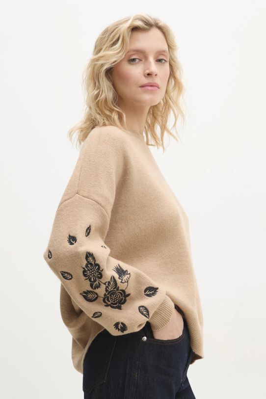 Answear Lab sweter z wełną okrągły brązowy 24010.hms