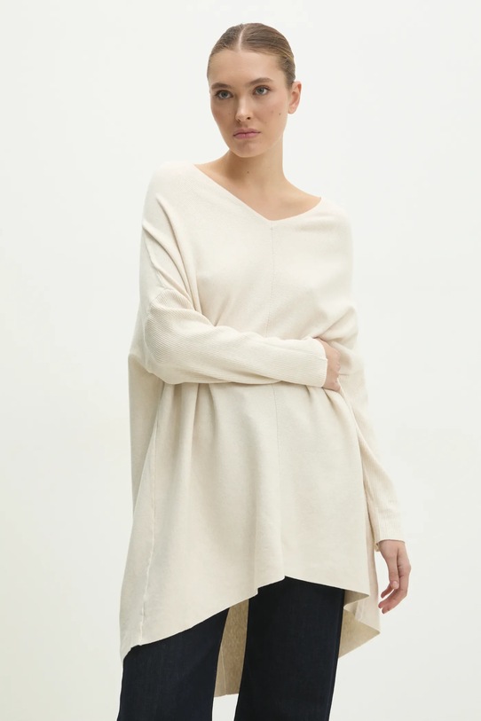 Pulover Answear.LAB V izrez bež W01028.HKK