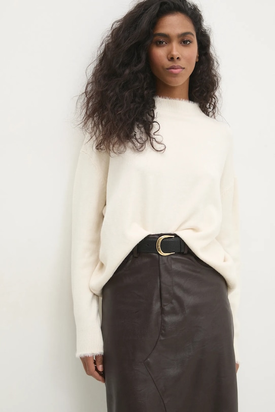 Answear.LAB sweter z wełną okrągły beżowy 2274.ilk