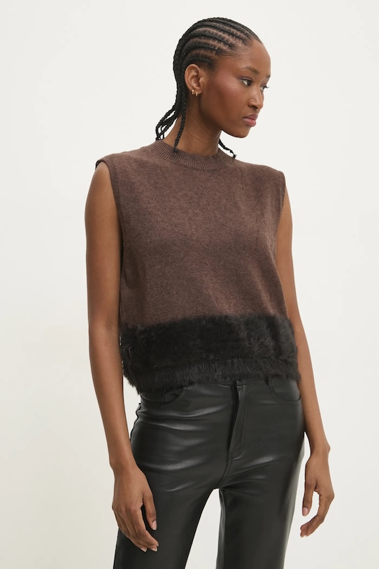 Answear Lab vesta cu lana grosime medie maro CBGL3421.IKK