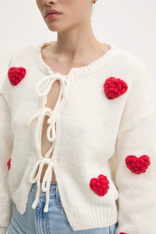 Кардиган з вовною Answear.LAB аплікація бежевий LU2433.fos