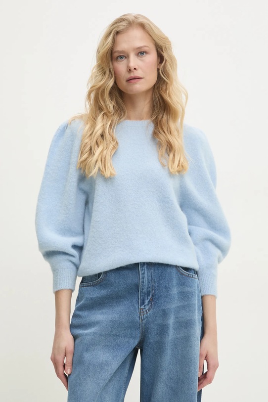 Answear.LAB sweter wełniany okrągły niebieski 8901.flk