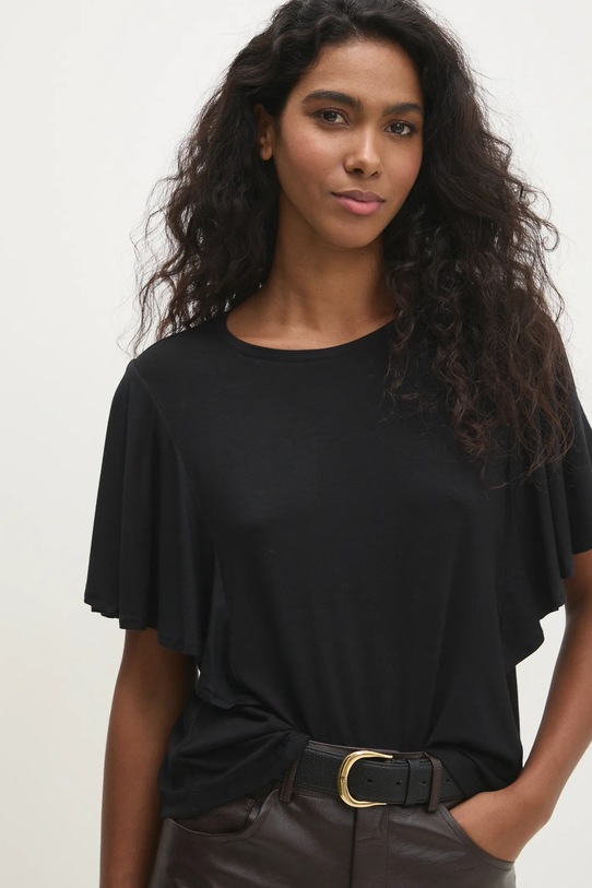 Answear Lab tricou din bumbac uni negru 1475.tms