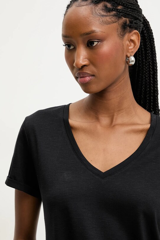 Answear Lab t-shirt lniany czarny E24.73.FLK
