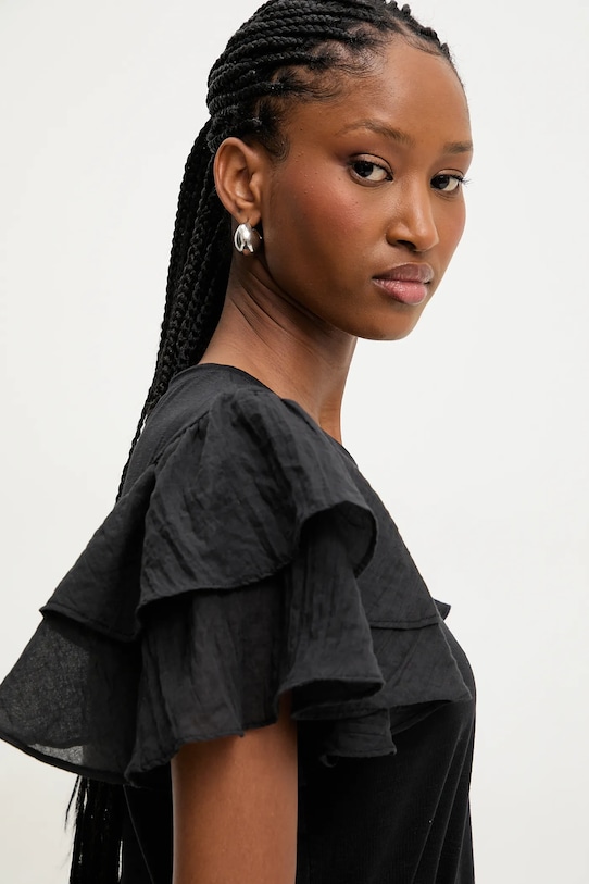 Lanena majica kratkih rukava Answear.LAB crna E25.39.FLK