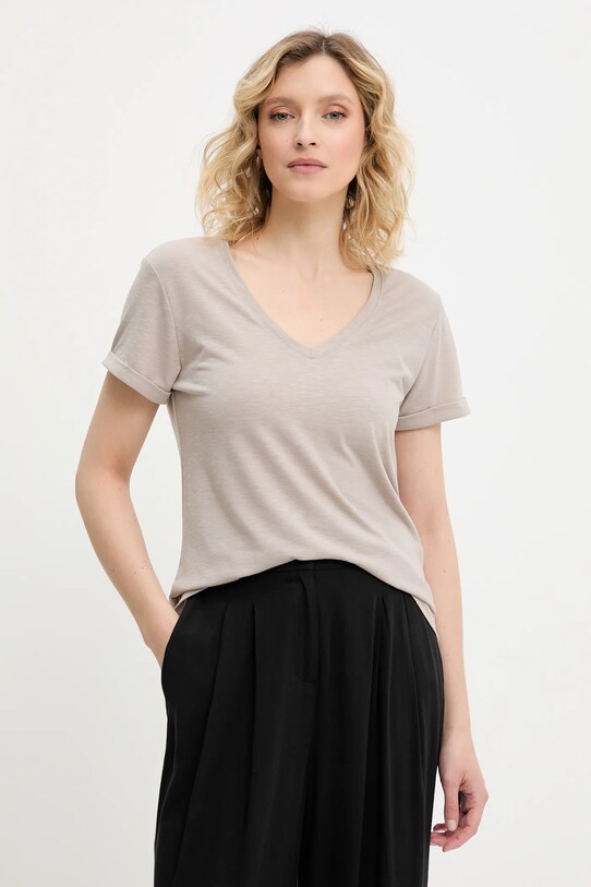 Льняна футболка Answear Lab regular коричневий W25.73.flk