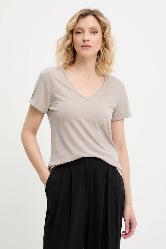 Answear.LAB t-shirt lniany z elastanem brązowy W25.73.flk