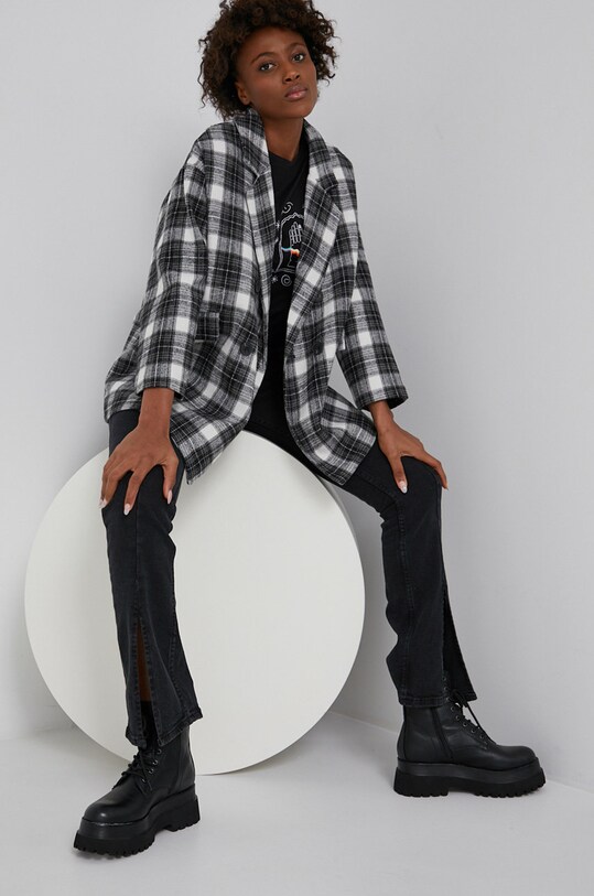 Answear Lab - Płaszcz z domieszką wełny przejściowe czarny 611.AJ