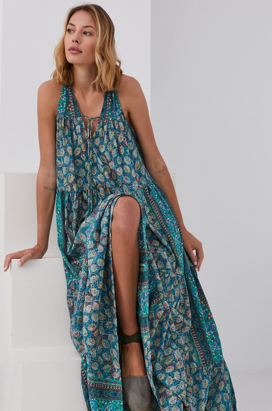 Hedvábné šaty Answear.LAB Silk Blend maxi zelená 1107.1.KR