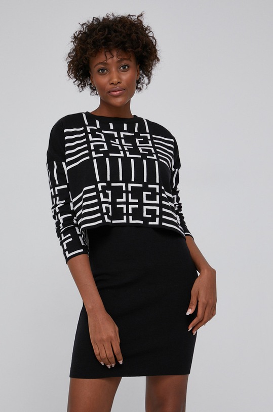 Answear Lab - Sukienka z domieszką wełny i sweter wzorzyste czarny ZM1080.KR