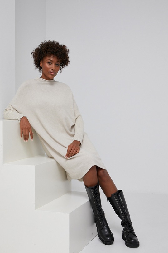 Answear Lab - Sukienka z domieszką wełny casual beżowy 38835.1KR