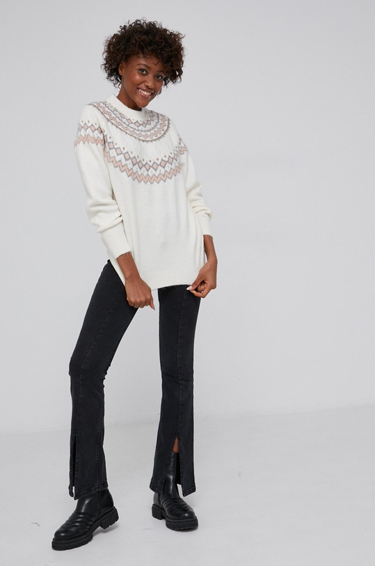 Answear Lab - Sweter z domieszką wełny okrągły beżowy J50623.1.AJ