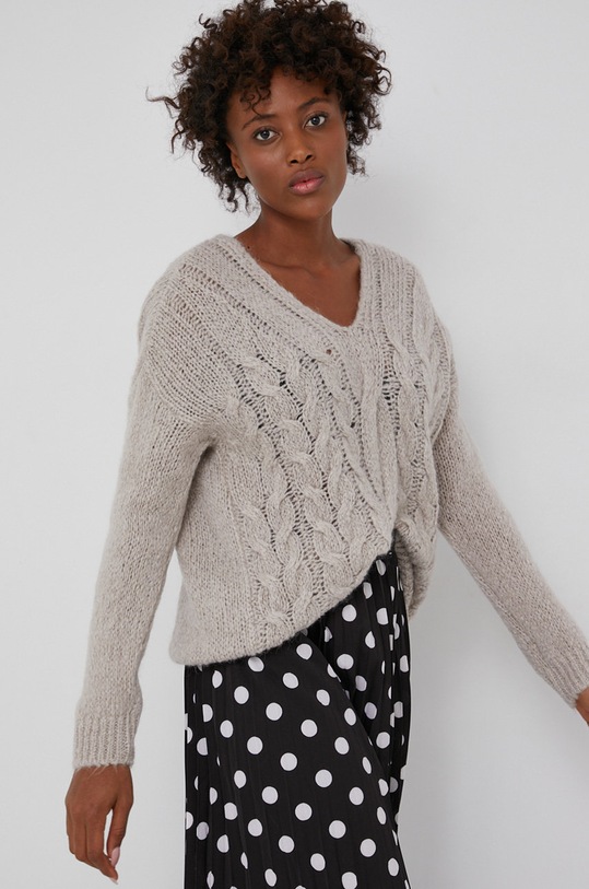 Answear Lab - Sweter z dodatkiem wełny szpic beżowy 8543.AJ