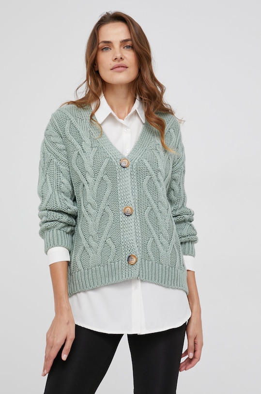 Answear Lab Kardigan z domieszką wełny z domieszką wełny turkusowy NT1.2.DA