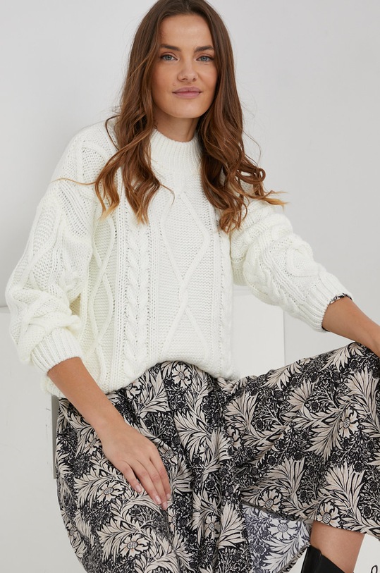 Svetr z vlněné směsi Answear.LAB kulatý béžová NT3.2.DA