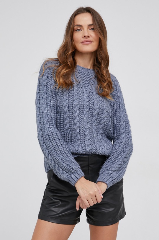 Answear Lab Sweter z domieszką wełny okrągły granatowy NT5.1.DA