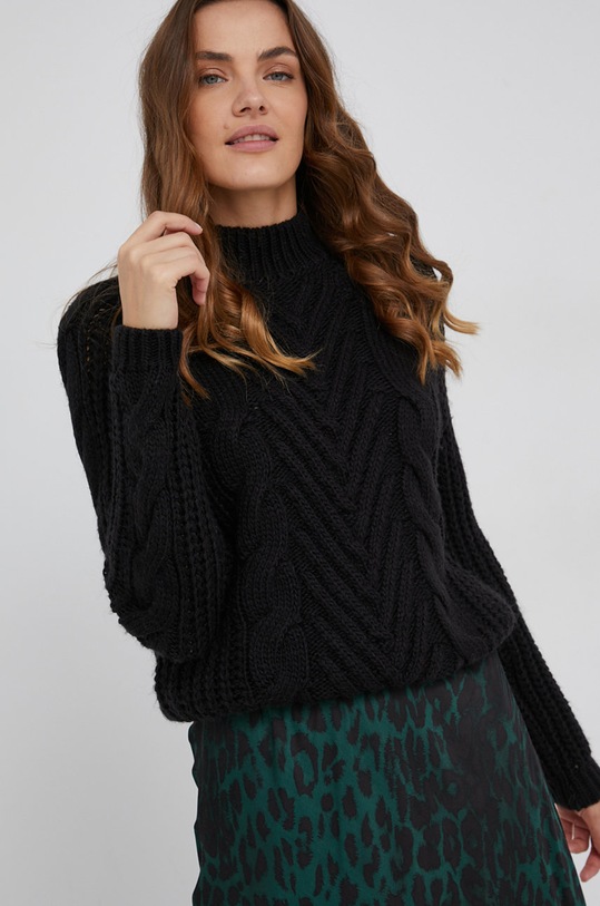 Answear Lab Sweter z domieszką wełny okrągły czarny NT7.1.DA