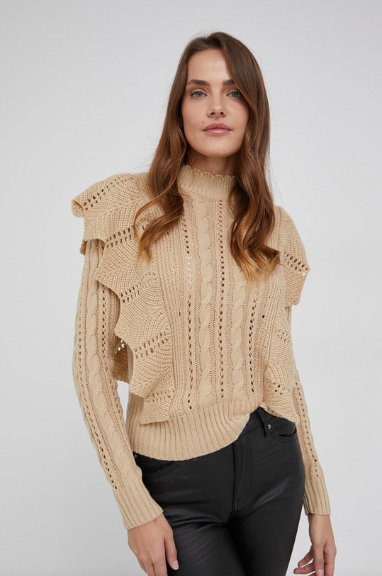 Answear Lab Sweter z domieszką wełny półgolf beżowy 3828.1.AJ