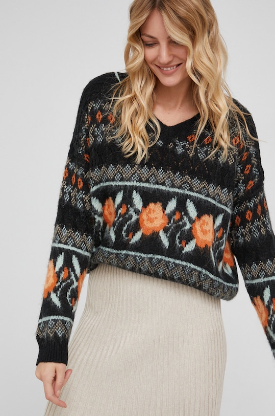 Answear Lab Sweter z domieszką wełny szpic czarny MC18880.AJ