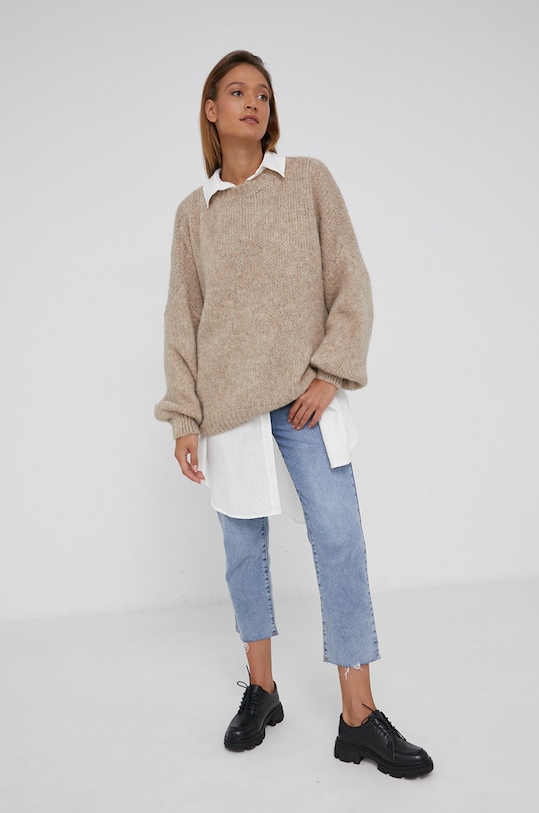 Answear Lab sweter z domieszką wełny M621005.AJ beżowy WW22