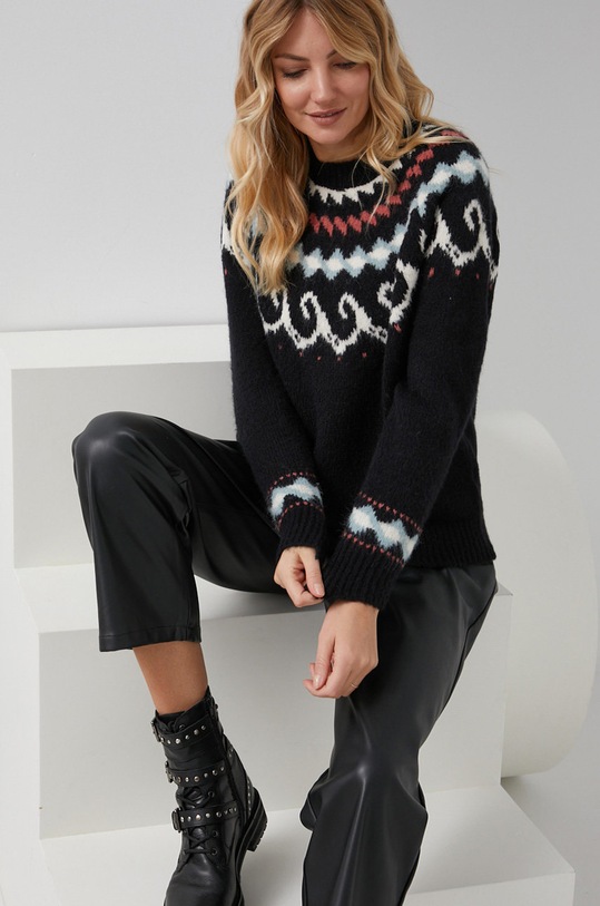 Answear Lab Sweter z domieszką wełny okrągły czarny P63.AJ