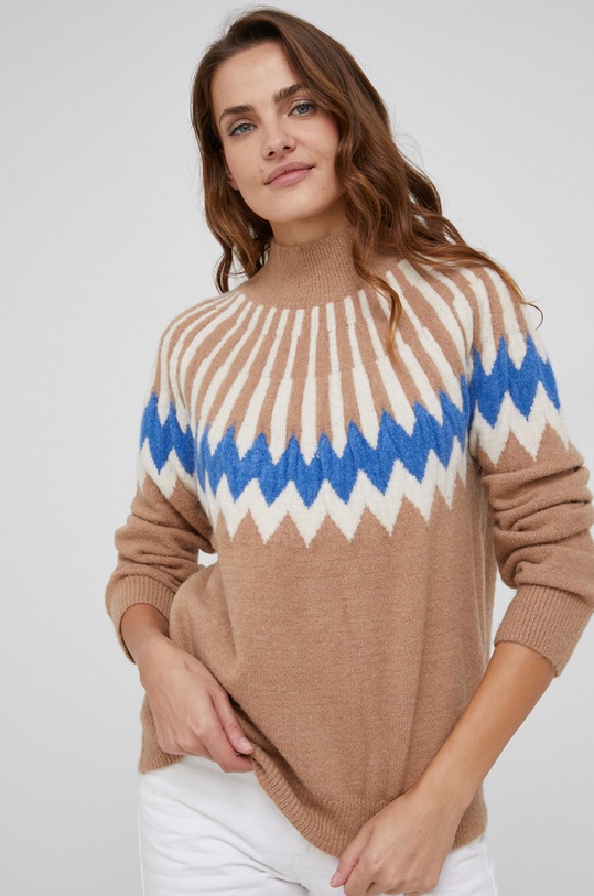 Answear Lab Sweter z domieszką wełny okrągły brązowy AT5509.1.AJ