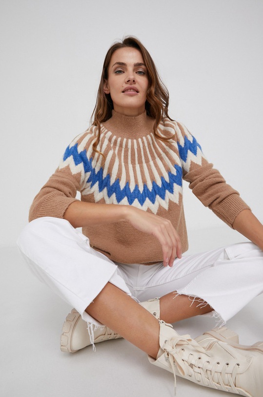 Answear Lab Sweter z domieszką wełny AT5509.1.AJ brązowy WZ21