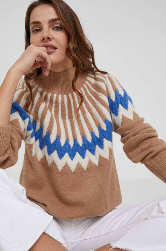 Answear Lab Sweter z domieszką wełny brązowy AT5509.1.AJ