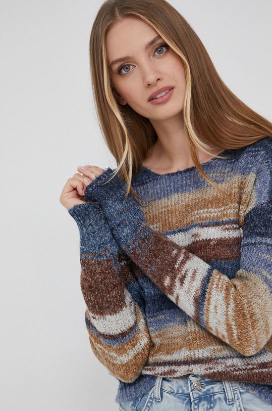 Answear Lab Sweter z domieszką wełny okrągły niebieski 383571.AJ