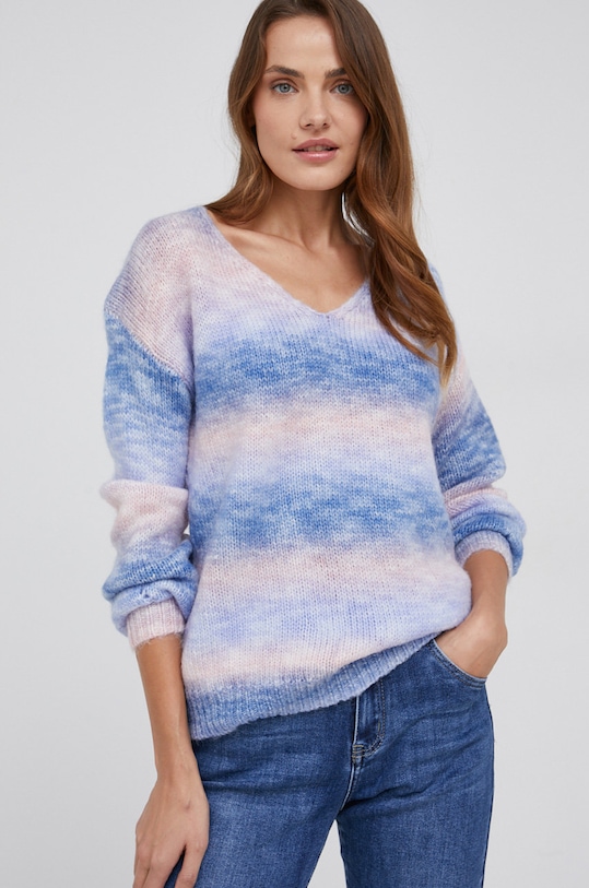 Answear Lab Sweter z domieszką wełny szpic niebieski PM8761.2KR