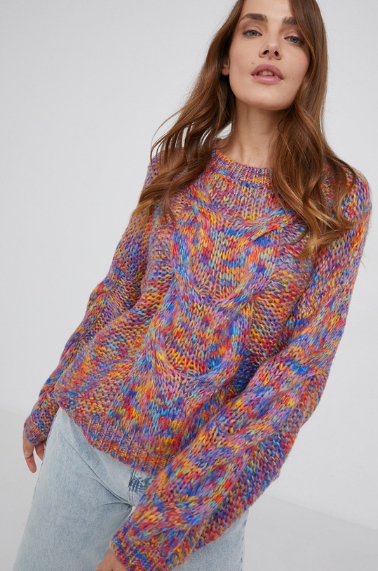 Answear Lab Sweter z domieszką wełny okrągły multicolor PM8042.KR