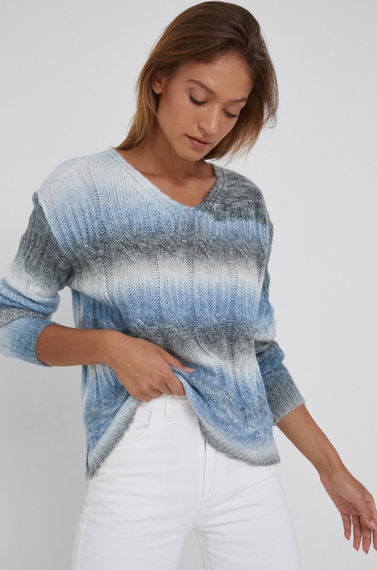 Answear Lab Sweter z domieszką wełny szpic niebieski 657.1.AJ