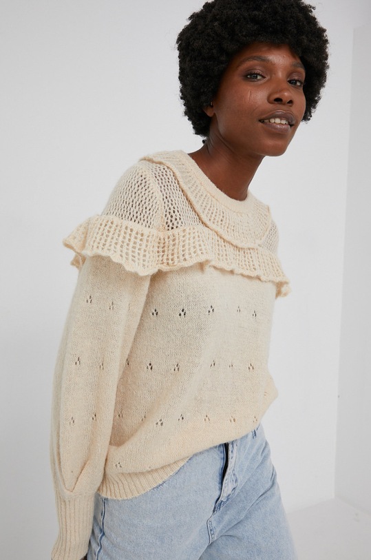 Answear Lab Sweter z domieszką wełny okrągły beżowy YHC388.AJ