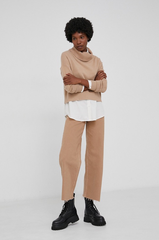 Answear Lab Sweter z domieszką wełny F3517A.3KR brązowy WZ21