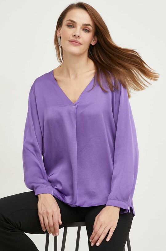 Answear Lab bluza cu mătase uni violet G12702.1WK