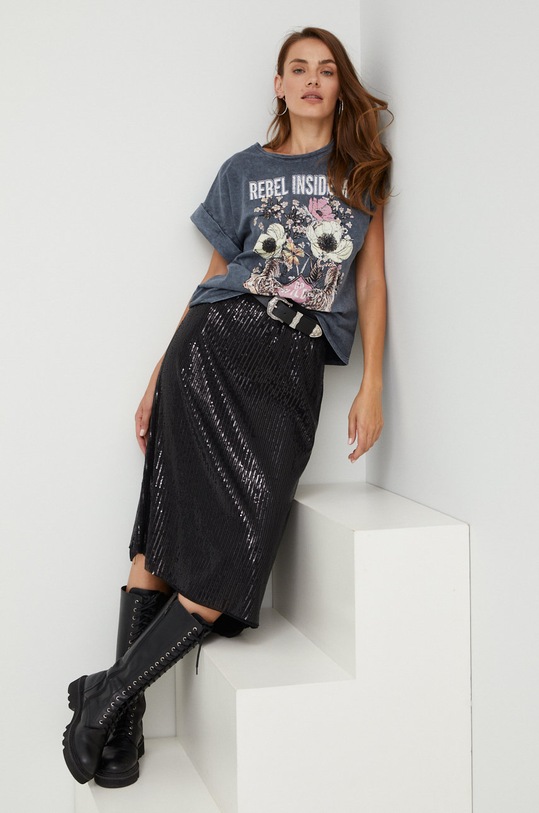 Answear Lab fustă imprimeu negru 90035.Wk