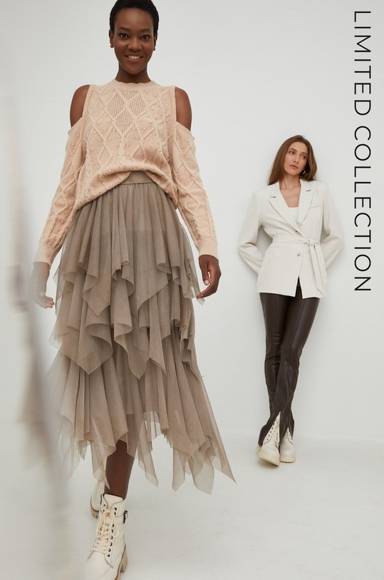 Answear Lab spódnica z elastanem beżowy 972.W